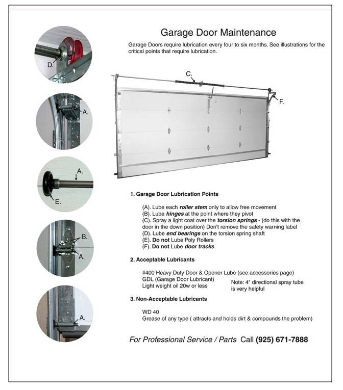 garage door maintenance sheet
